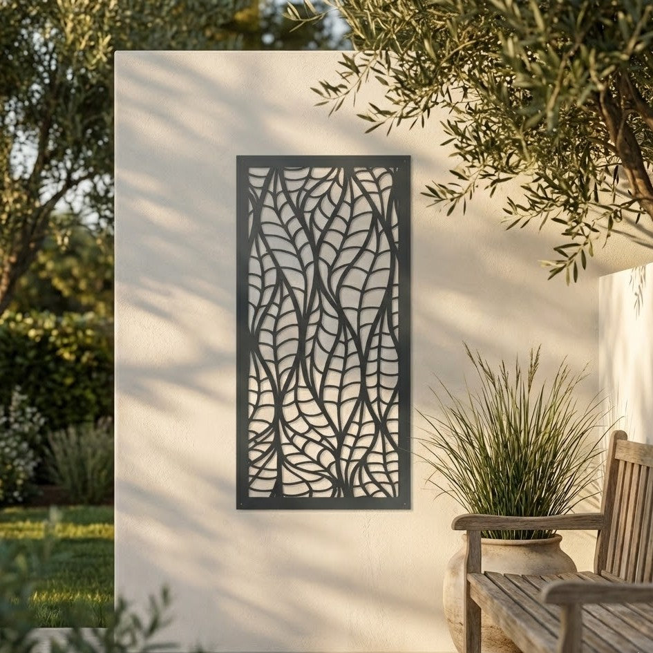 Metal Wall Art White Leaf Screen