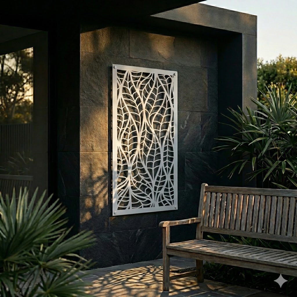 Metal Wall Art White Leaf Screen