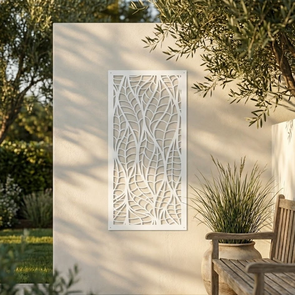Metal Wall Art White Leaf Screen