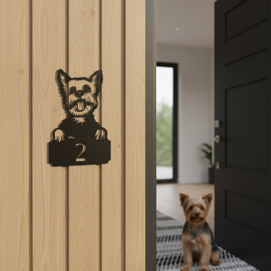 Metal House Number Peeping Dog