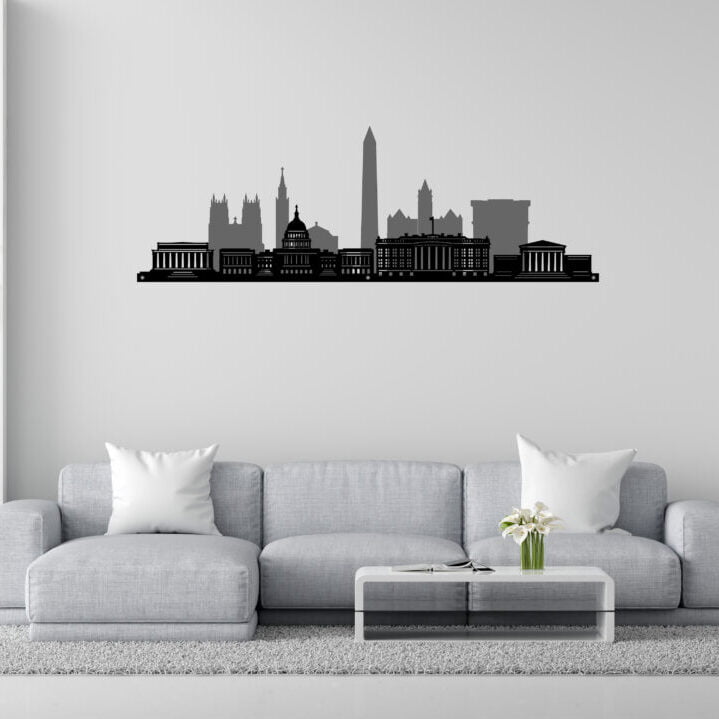 Metal Wall Art Washington City Skyline Home Decor - Grey-Black image