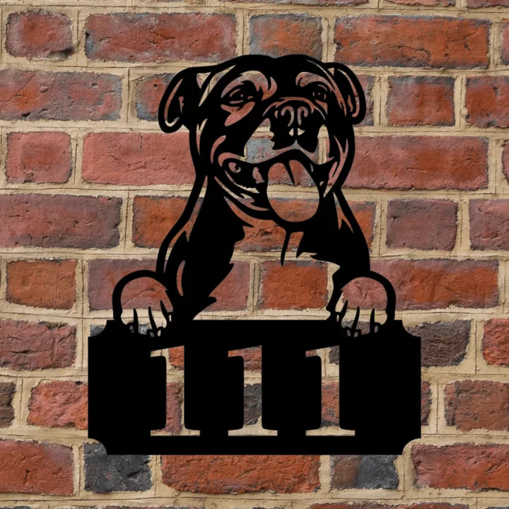 Metal House Number Peeping Dog - Staffy image