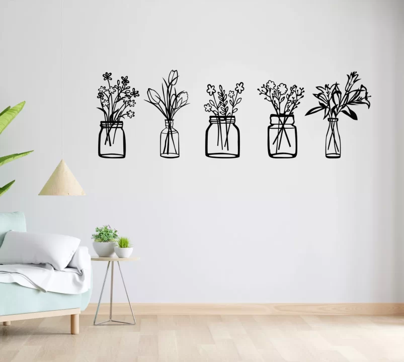 Metal Wall Art Flower Pot Set Home Decor image 0