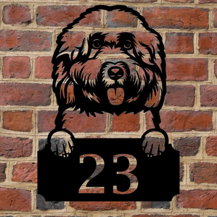 Metal House Number Peeping Dog - Cockapoo image