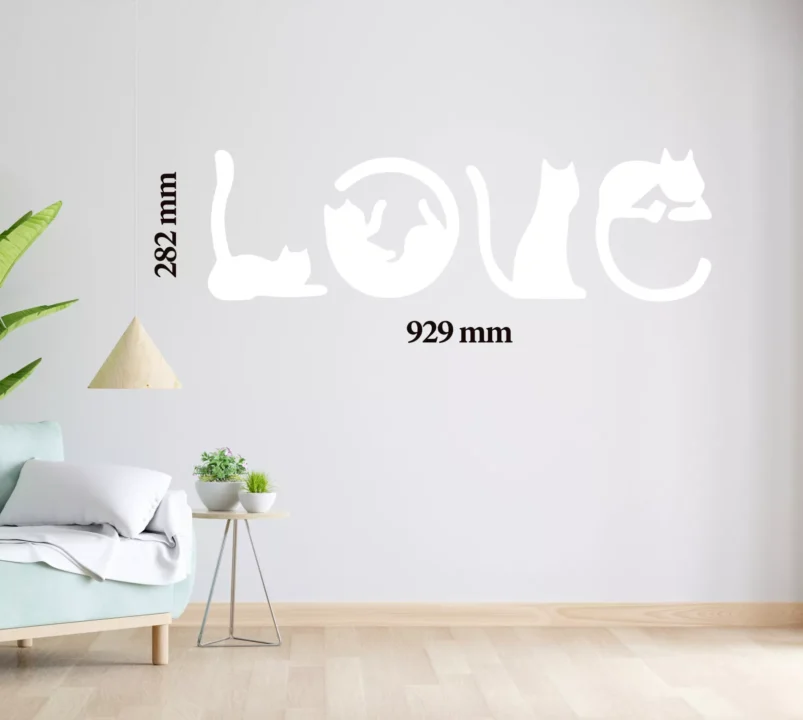 Metal Wall Art Love Cat No Frame Home Decor - White image