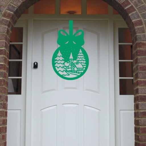 Christmas Wreath Village Bauble Front Door Hanger - Green image