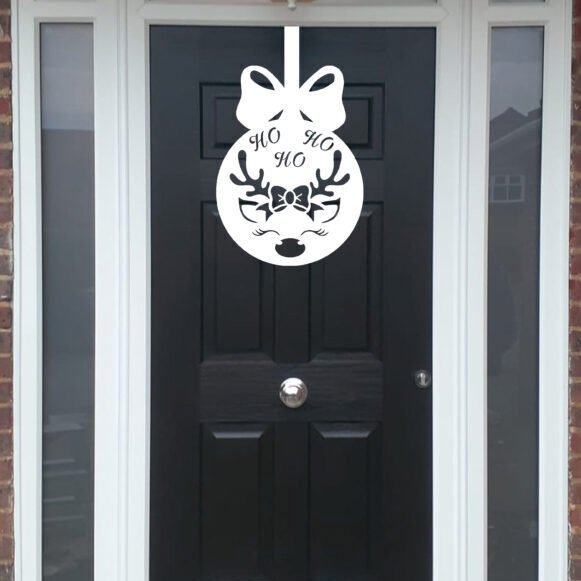 Christmas Wreath Antler Bauble Front Door Hanger - White image