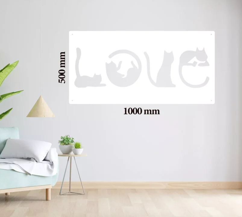 Metal Wall Art Love Cat Home Decor - White image