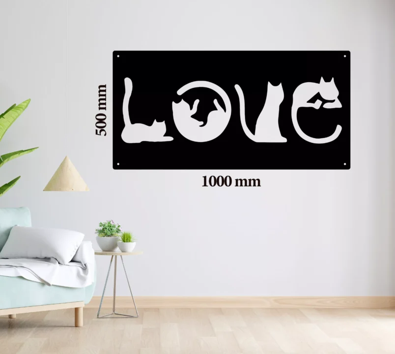Metal Wall Art Love Cat Home Decor - Black image
