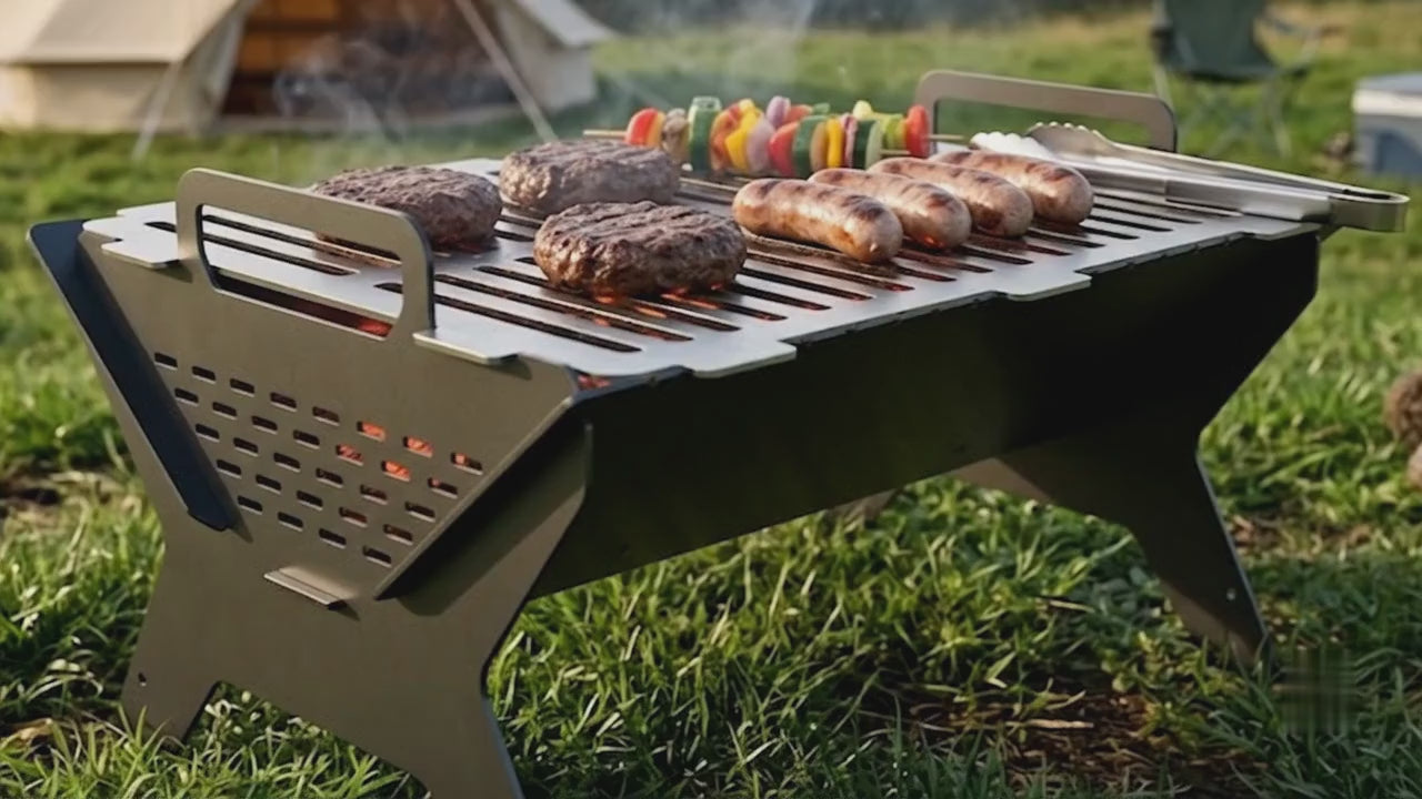 Trestle Flat Pack BBQ | Portable Metal Camping Grill