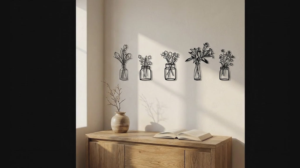 Metal Wall Art Flower Pot Set Home Decor