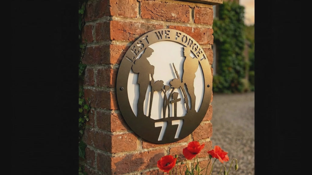 Metal House Number Sign Lest We Forget